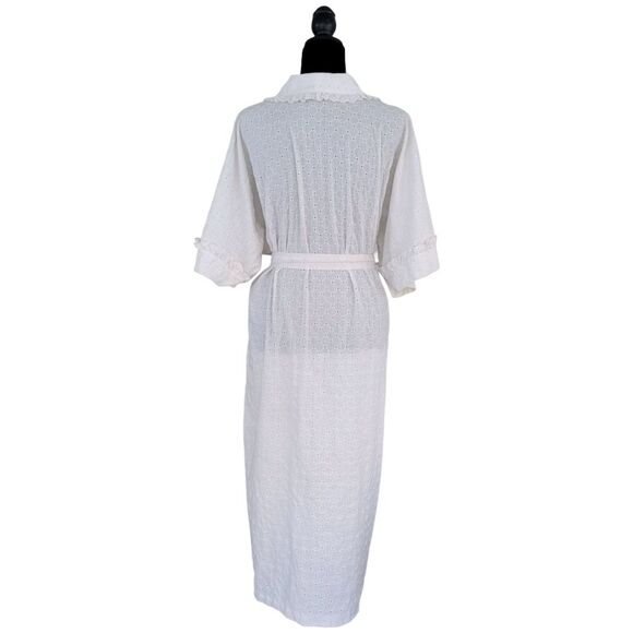 Miss Elaine Full Length White Eyelet Lace Robe Intimates Size L - Picture 3 of 9